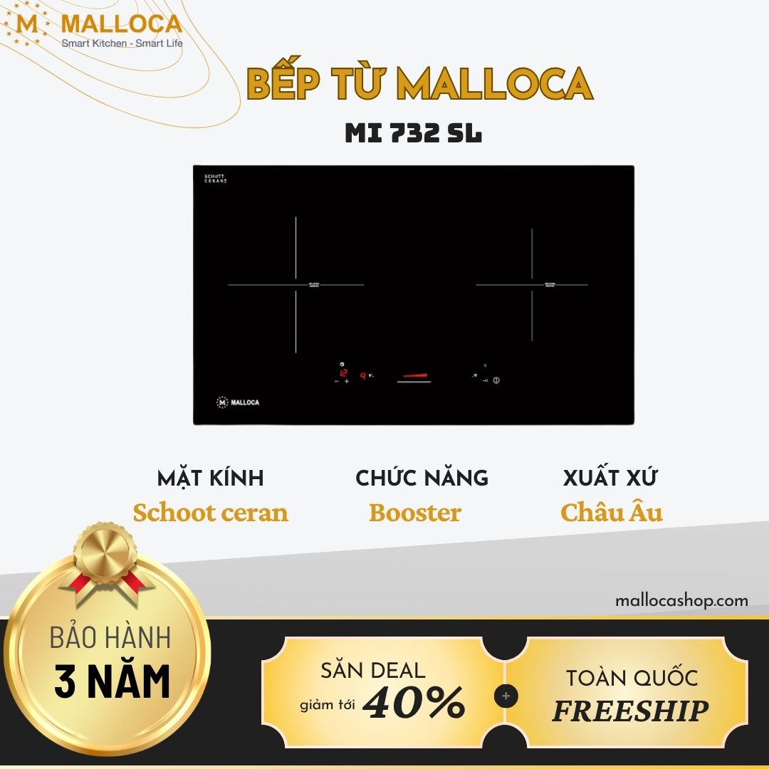Bếp từ Malloca 2 vùng nấu MI 732 SL lắp âm