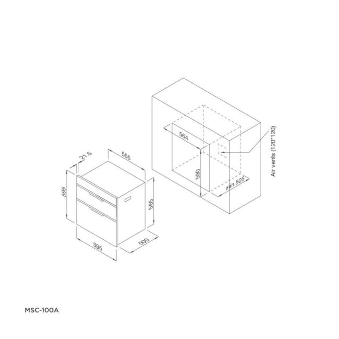 Máy sấy bát Malloca MSC-100A 3 kích thước của Máy sấy bát Malloca MSC-100A
