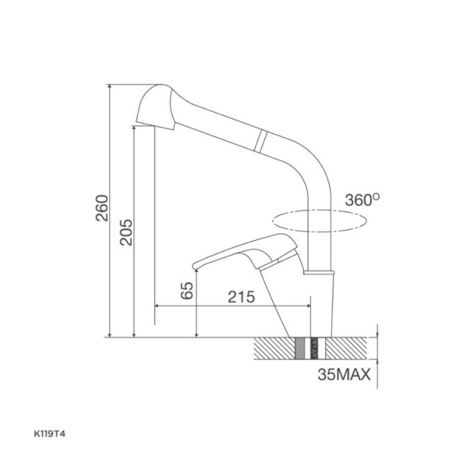kích thước của Vòi rửa bát Malloca K119T4