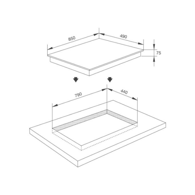 kích thước của Bếp gas 3 âm Malloca AS 9603B