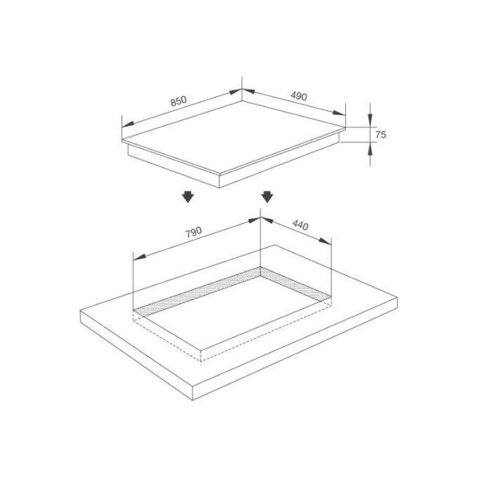 kích thước của Bếp gas 3 âm Malloca AS 9603DG