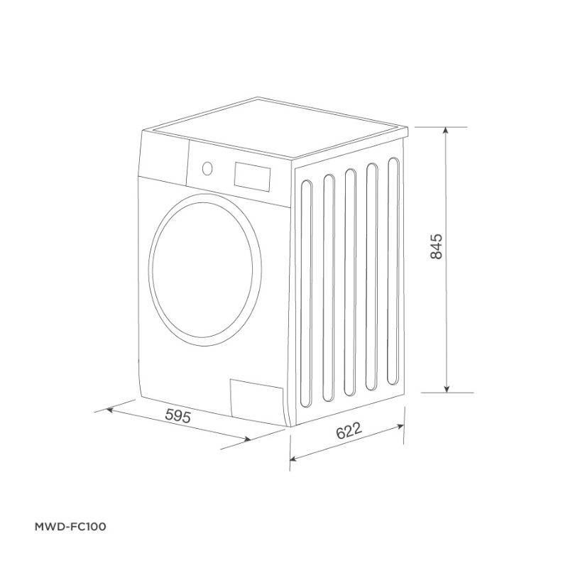 kích thước của khay đổ nước giặt của lồng giặt của Máy giặt kết hợp sấy Malloca MWD-FC100 kích thước của khay đổ nước giặt của lồng giặt của Máy giặt kết hợp sấy Malloca MWD-FC100