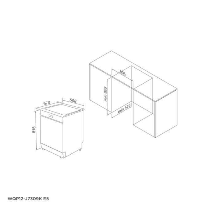 kích thước của Máy rửa bát Malloca WQP12-J7309K E5