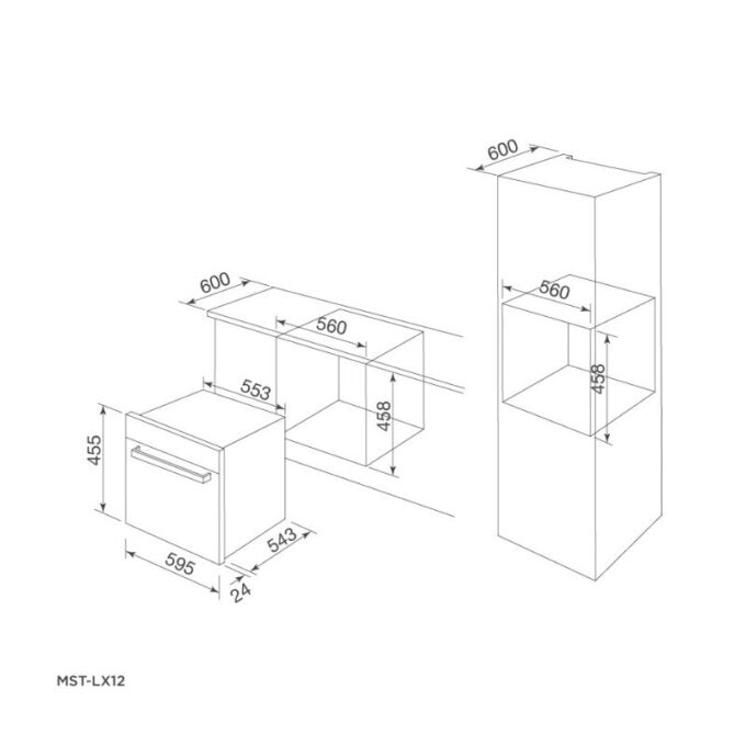 kích thước của Lò hấp kết hợp nướng Malloca MST-LX12