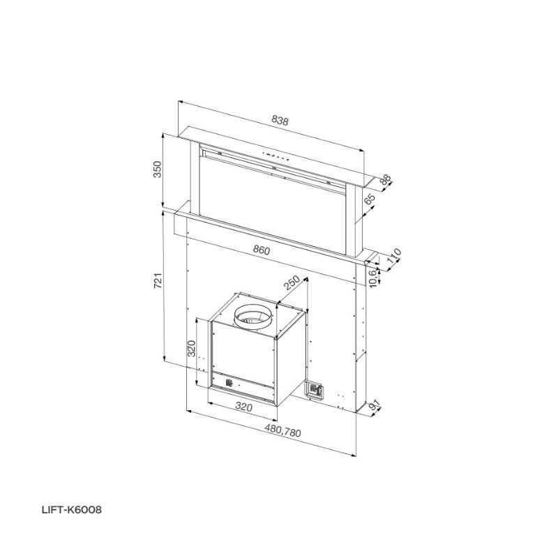 kích thước của Máy hút mùi Malloca LIFT-K6008 kích thước của Máy hút mùi Malloca LIFT-K6008