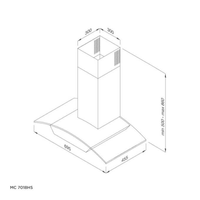 kích thước của Máy hút mùi Malloca MC 7018HS
