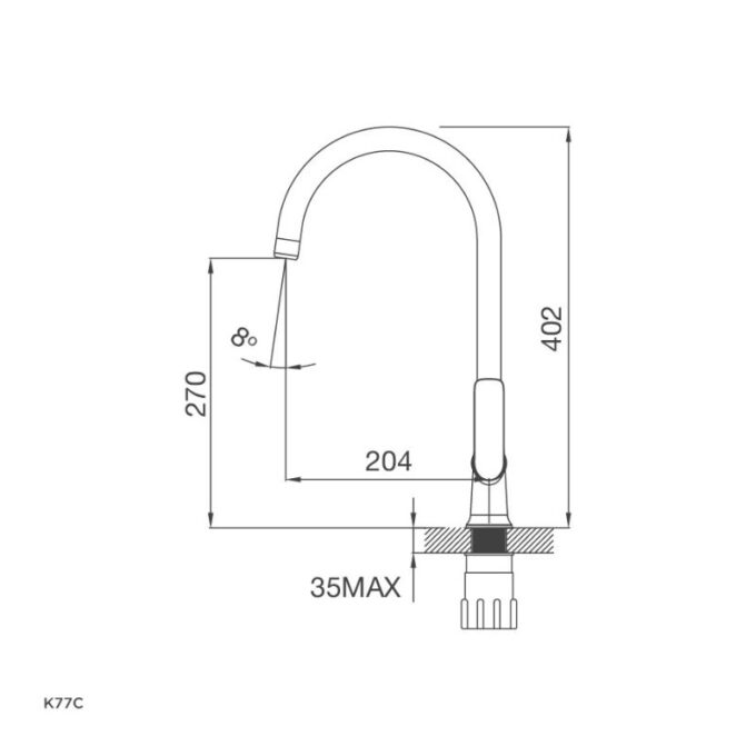 kích thước của Vòi rửa bát Malloca K77C
