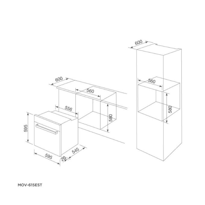 kích thước của Lò nướng điện âm tủ Malloca MOV-615EST